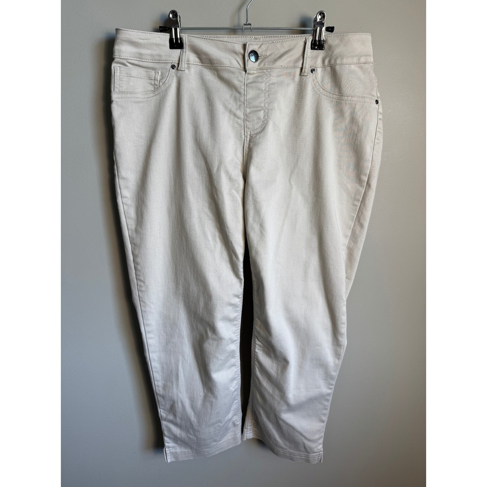 Up! Womens Beige Crop Pants 12 Stretch Casual Workwear Neutral Minimalist